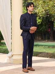 Royal Midnight Blue Embroidered Prince Coat with Tailored Trousers