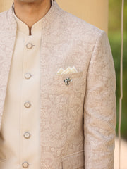 Ivory Paisley Printed Bandhgala Suit Set for Men