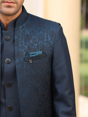 Midnight Blue Textured Bandhgala Suit Set