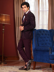 Burgundy Textured Tuxedo Suit with Satin Shawl Lapel