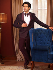 Burgundy Textured Tuxedo Suit with Satin Shawl Lapel