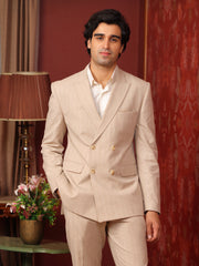 Beige Striped Tuxedo Suit