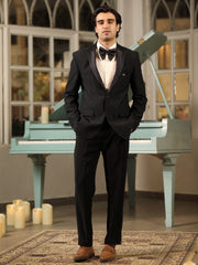 Black Textured Tuxedo Suit with Satin Lapel