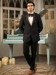 Black Textured Tuxedo Suit with Satin Lapel