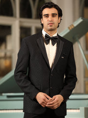 Black Textured Tuxedo Suit with Satin Lapel