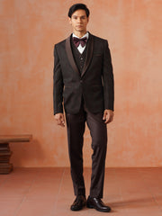 Men’s Maroon Self Designed Shawl Collar Suit Set
