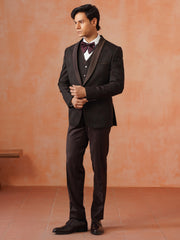 Men’s Maroon Self Designed Shawl Collar Suit Set