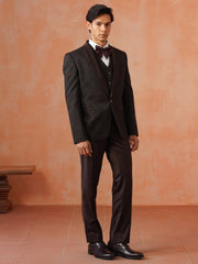 Men’s Maroon Self Designed Shawl Collar Suit Set