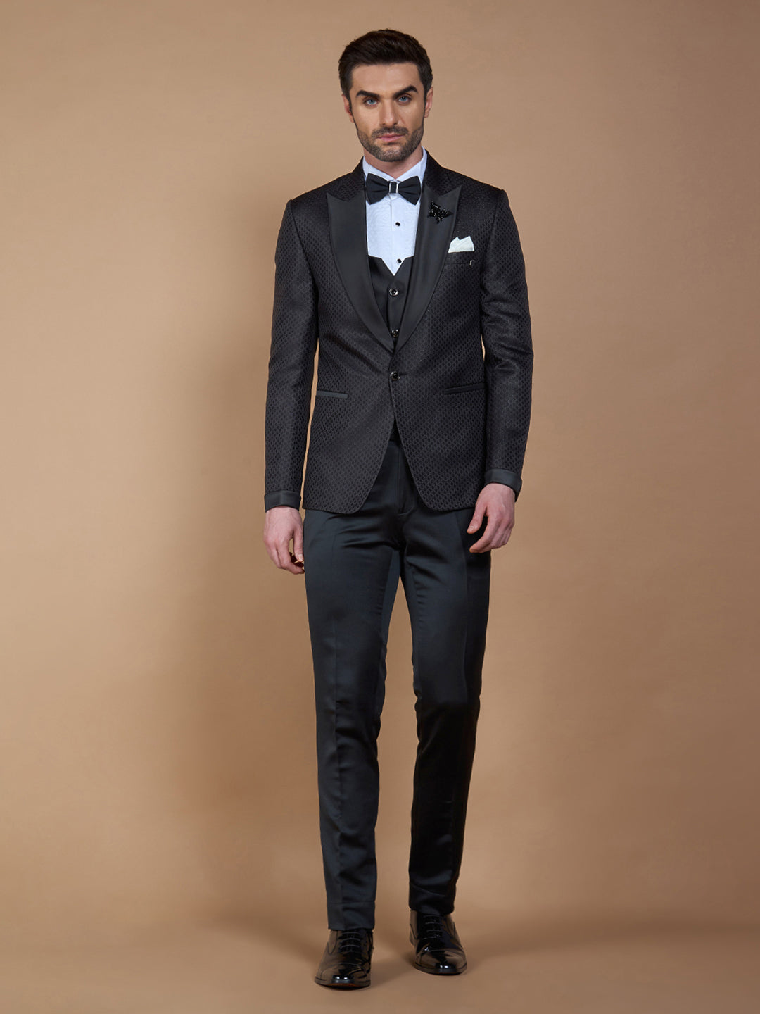 Black Textured Casual Wear Suit