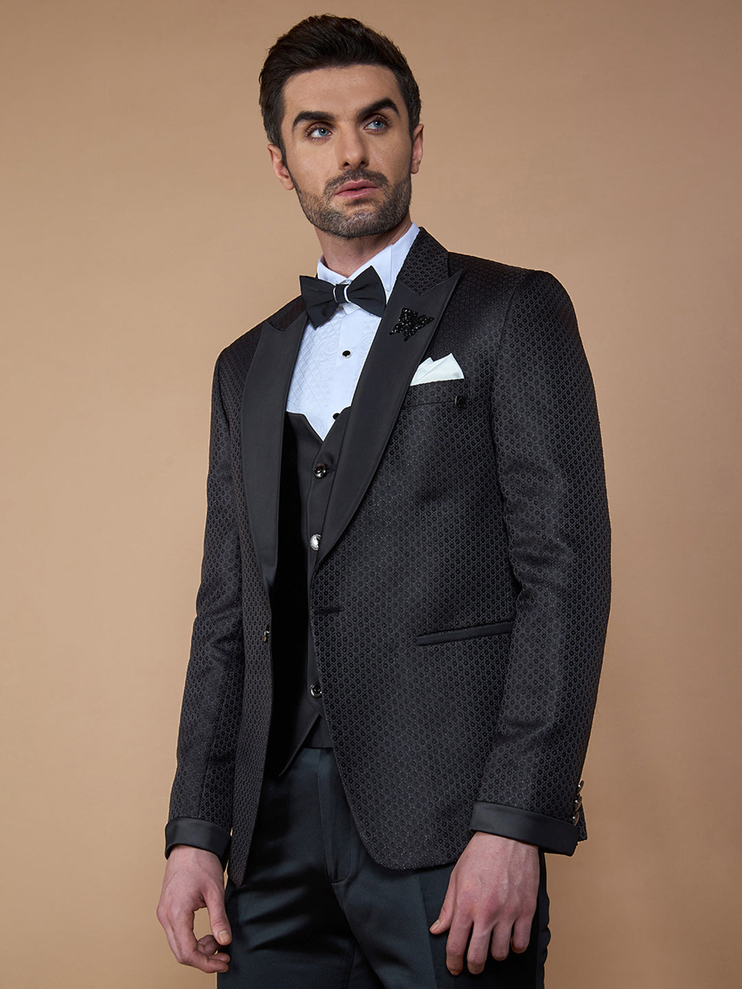 Black Textured Casual Wear Suit