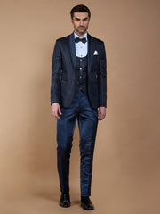 Blue Textured Casual Wear Suit