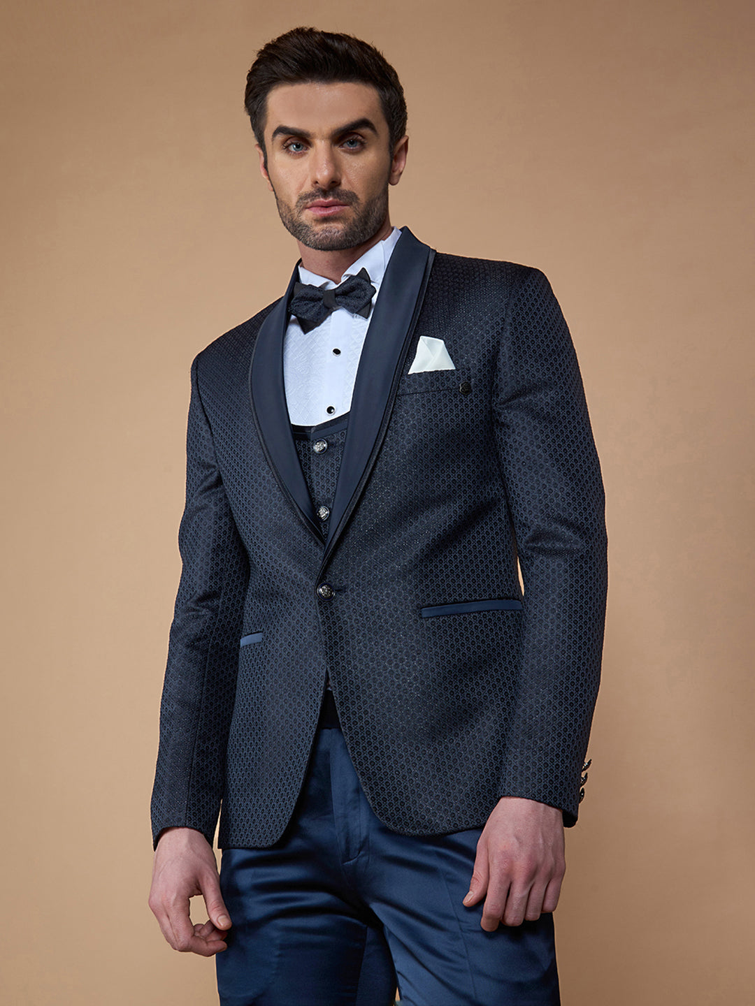 Blue Textured Casual Wear Suit