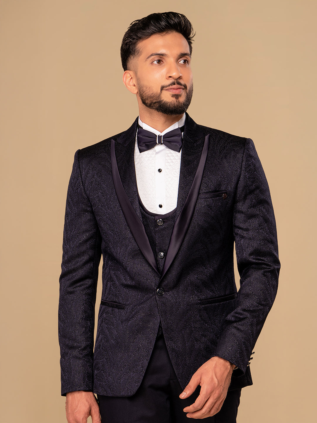 Men's Dark Purple Tuxedo With Notched Collar Suit