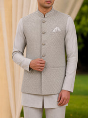 Classic Grey Nehru Jacket – Festive & Wedding Wear