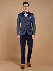 Men's Navy Blue Printed Tuxedo