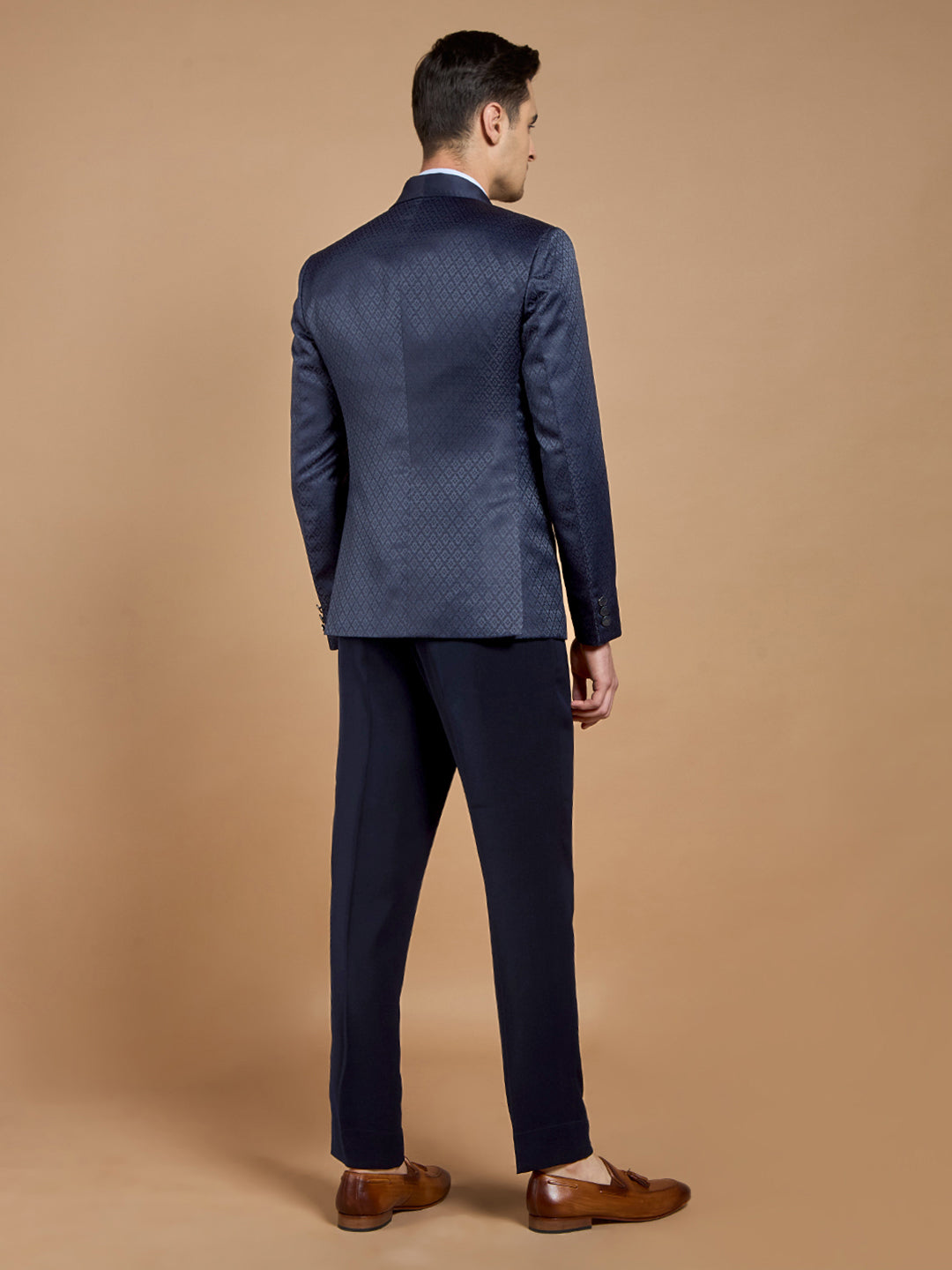 Men's Navy Blue Printed Tuxedo
