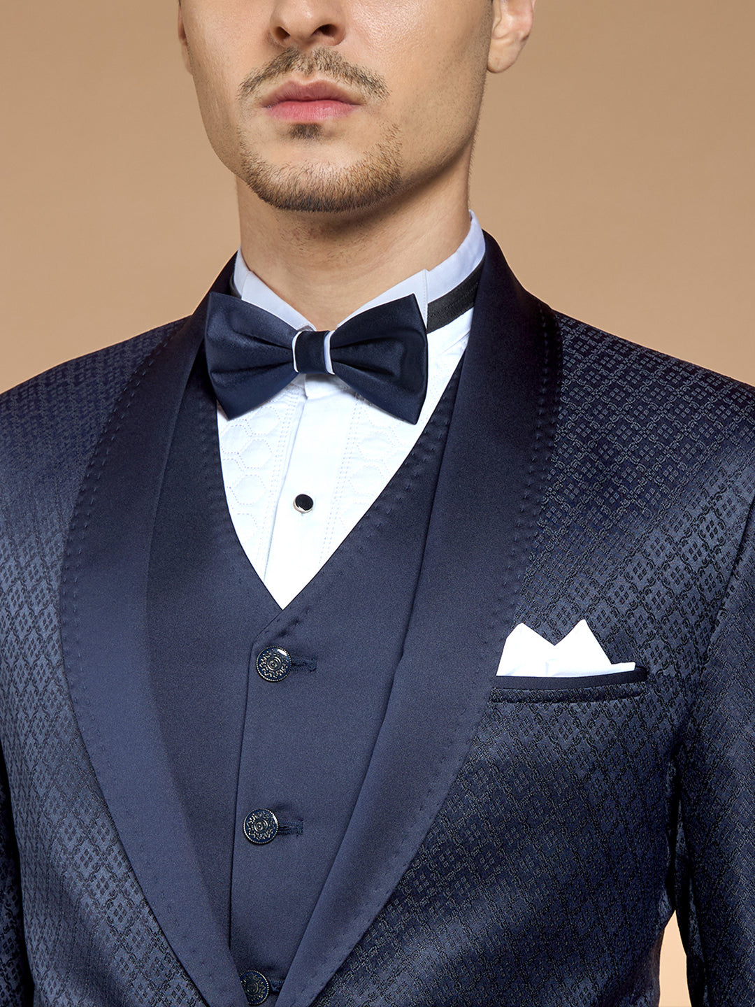 Men's Navy Blue Printed Tuxedo