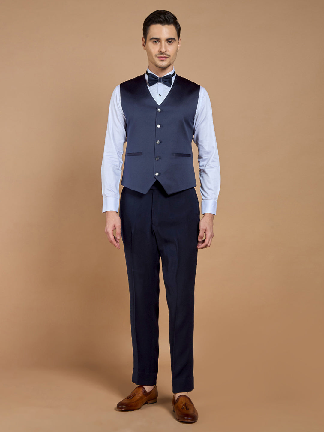 Men's Navy Blue Printed Tuxedo