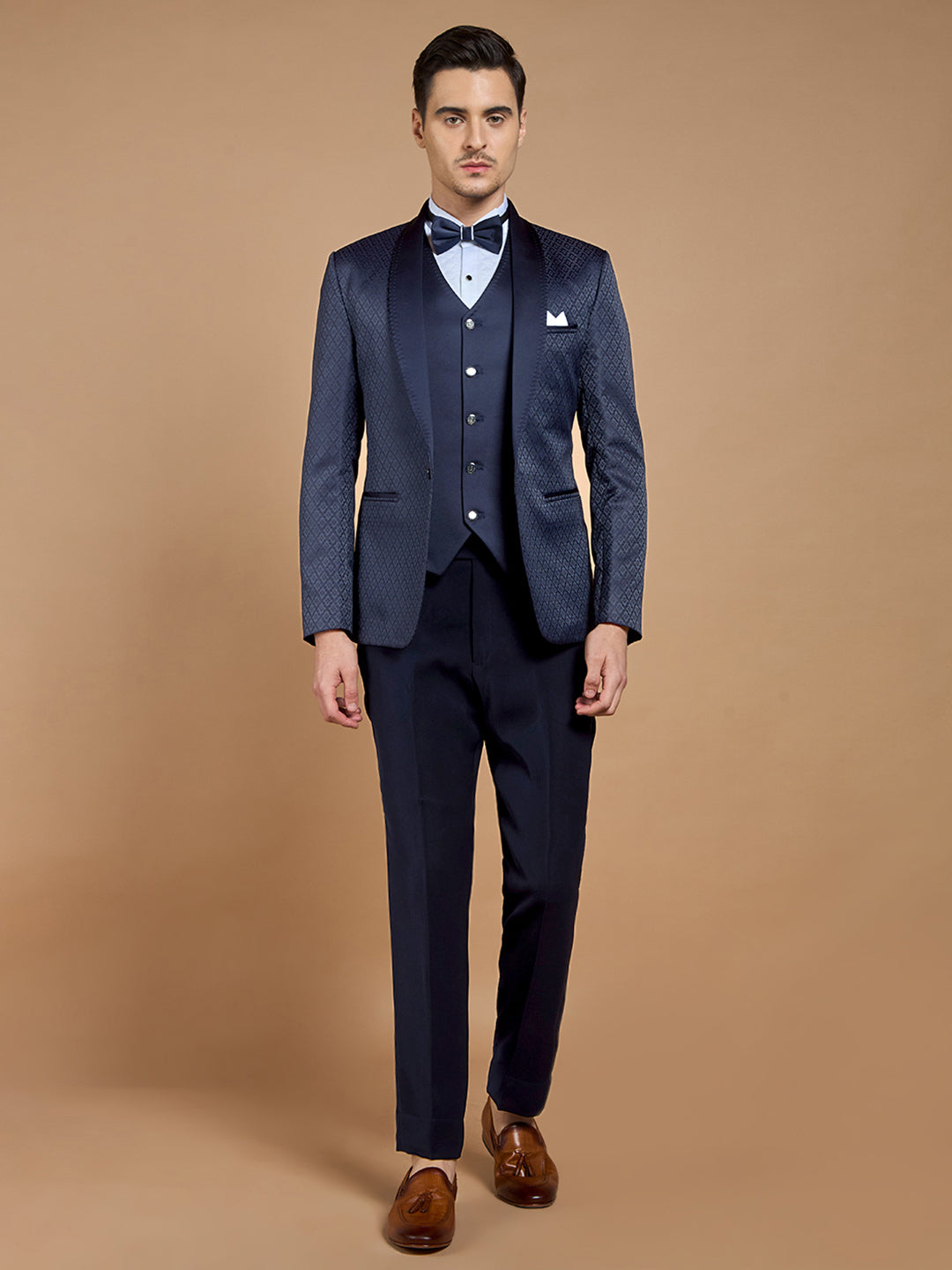 Men's Navy Blue Printed Tuxedo