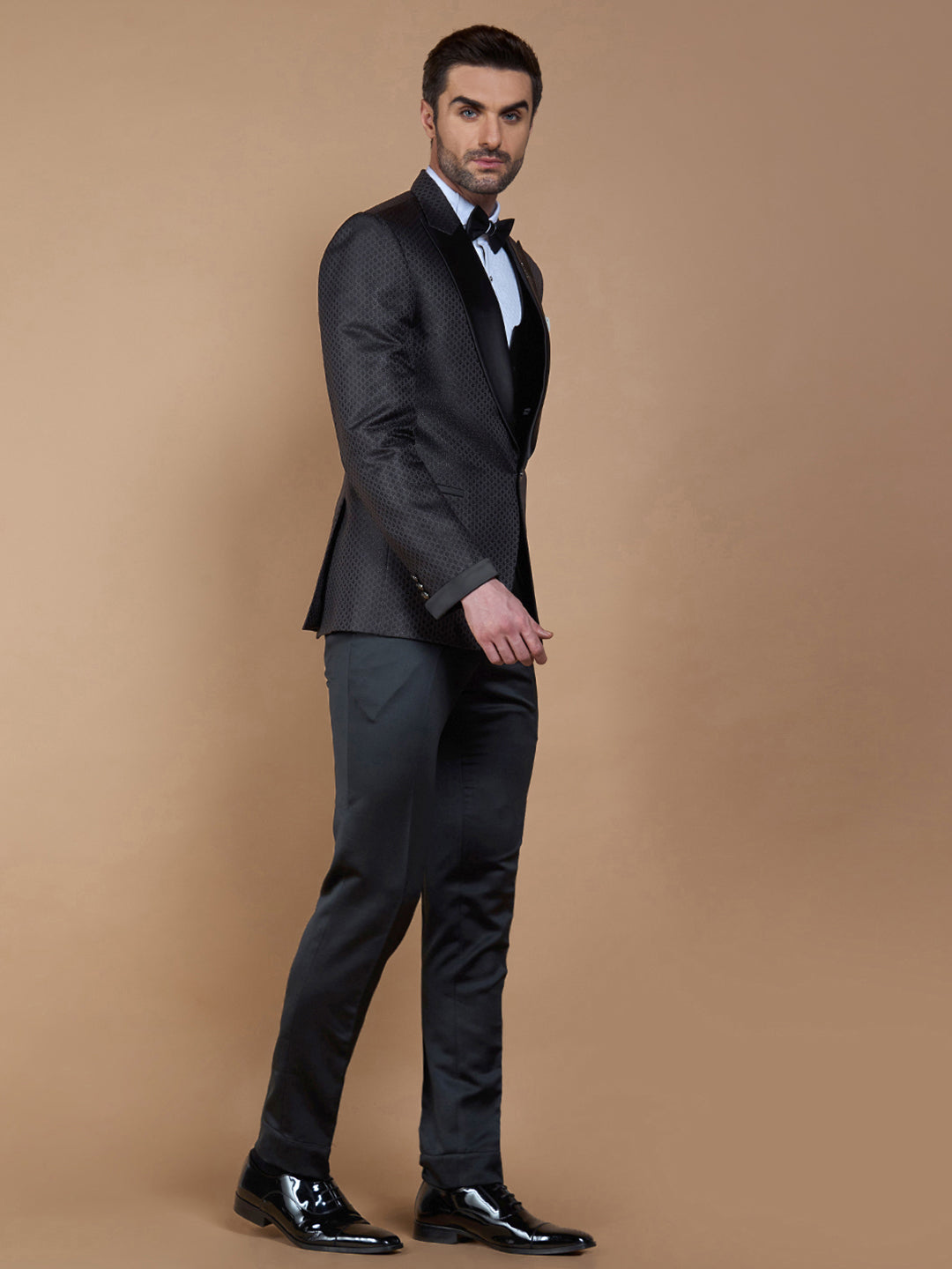 Black Textured Casual Wear Suit