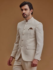 Cream Textured Indo Western Bandhgala