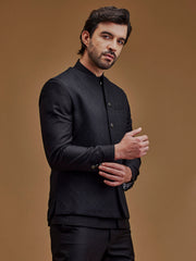 Black Textured Indo Western Bandhgala