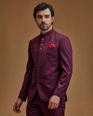 Maroon Textured Indo Western Bandhgala