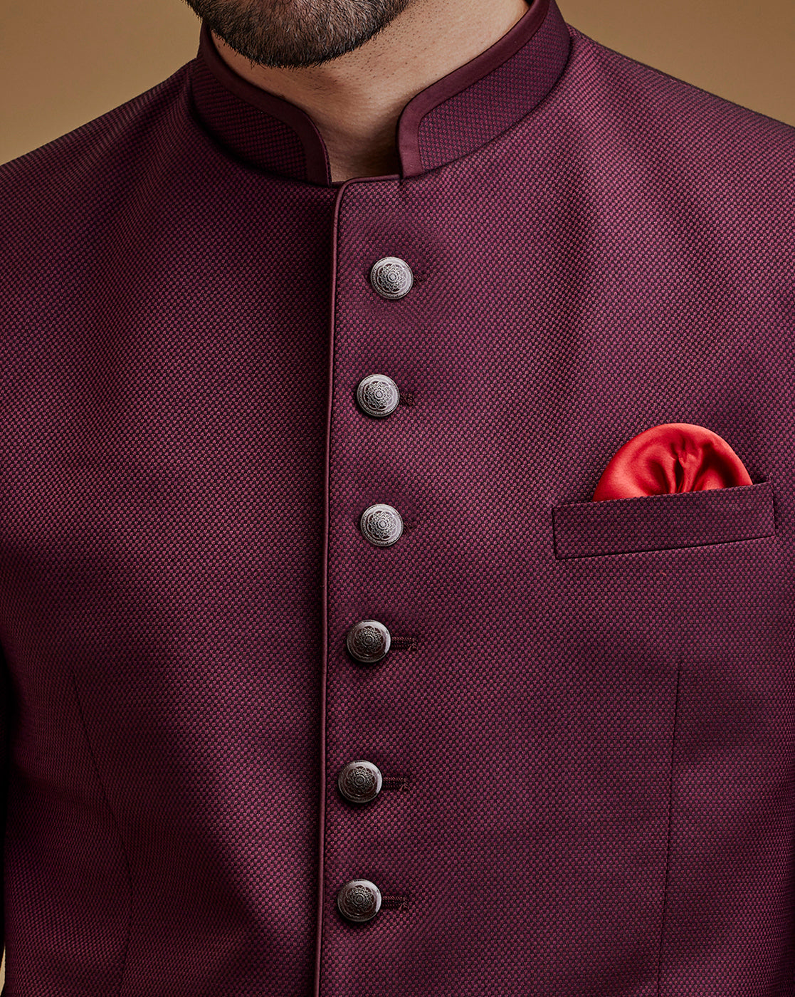 Maroon Textured Indo Western Bandhgala