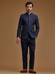 Dark Blue Textured Indo Western Bandhgala