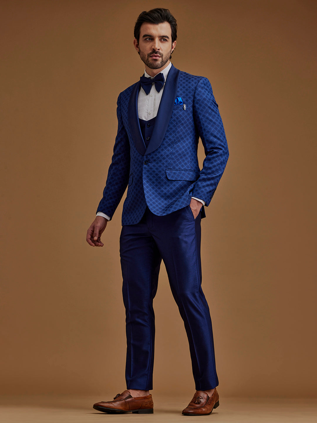 Royal Blue Printed Five Piece Suit