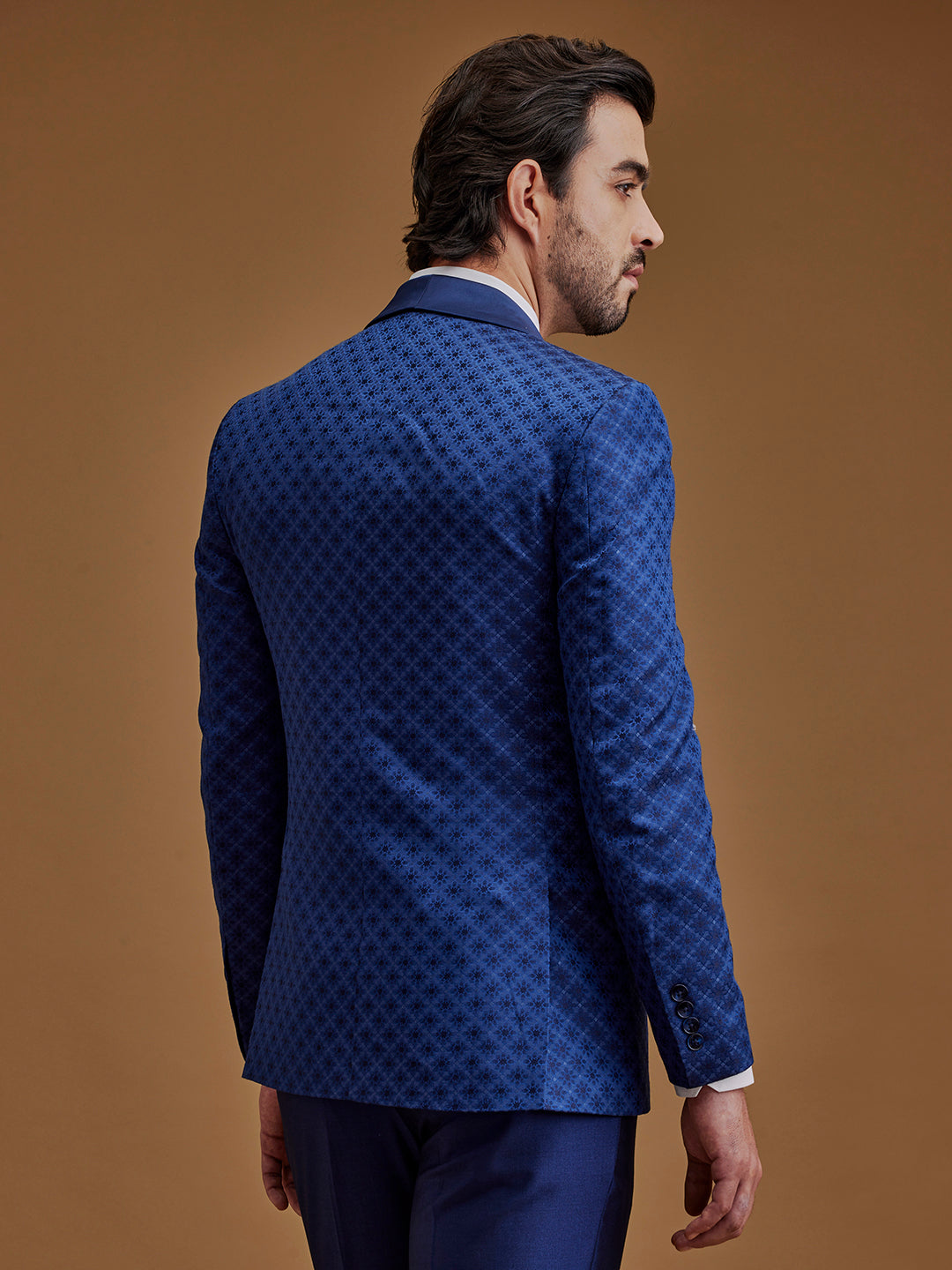 Royal Blue Printed Five Piece Suit