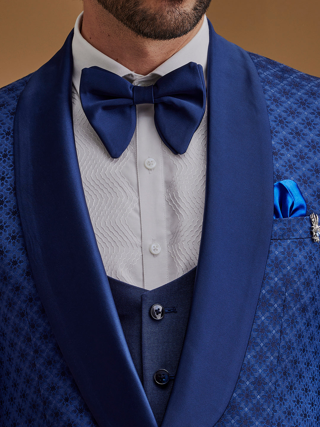 Royal Blue Printed Five Piece Suit