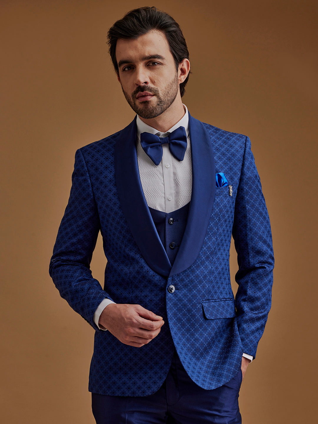 Royal Blue Printed Five Piece Suit