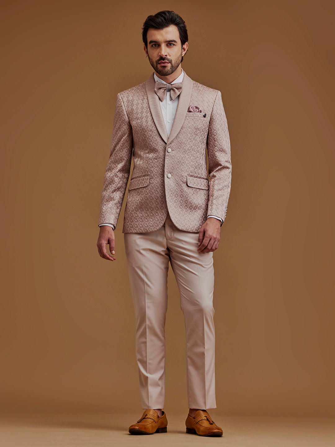 Single Breasted Textured Coral Two Piece Suit