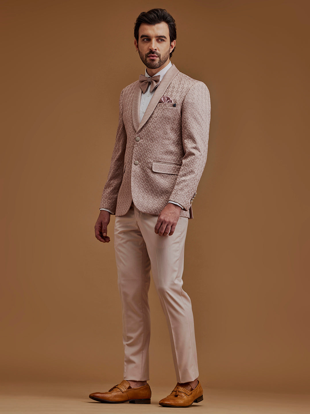 Single Breasted Textured Coral Two Piece Suit