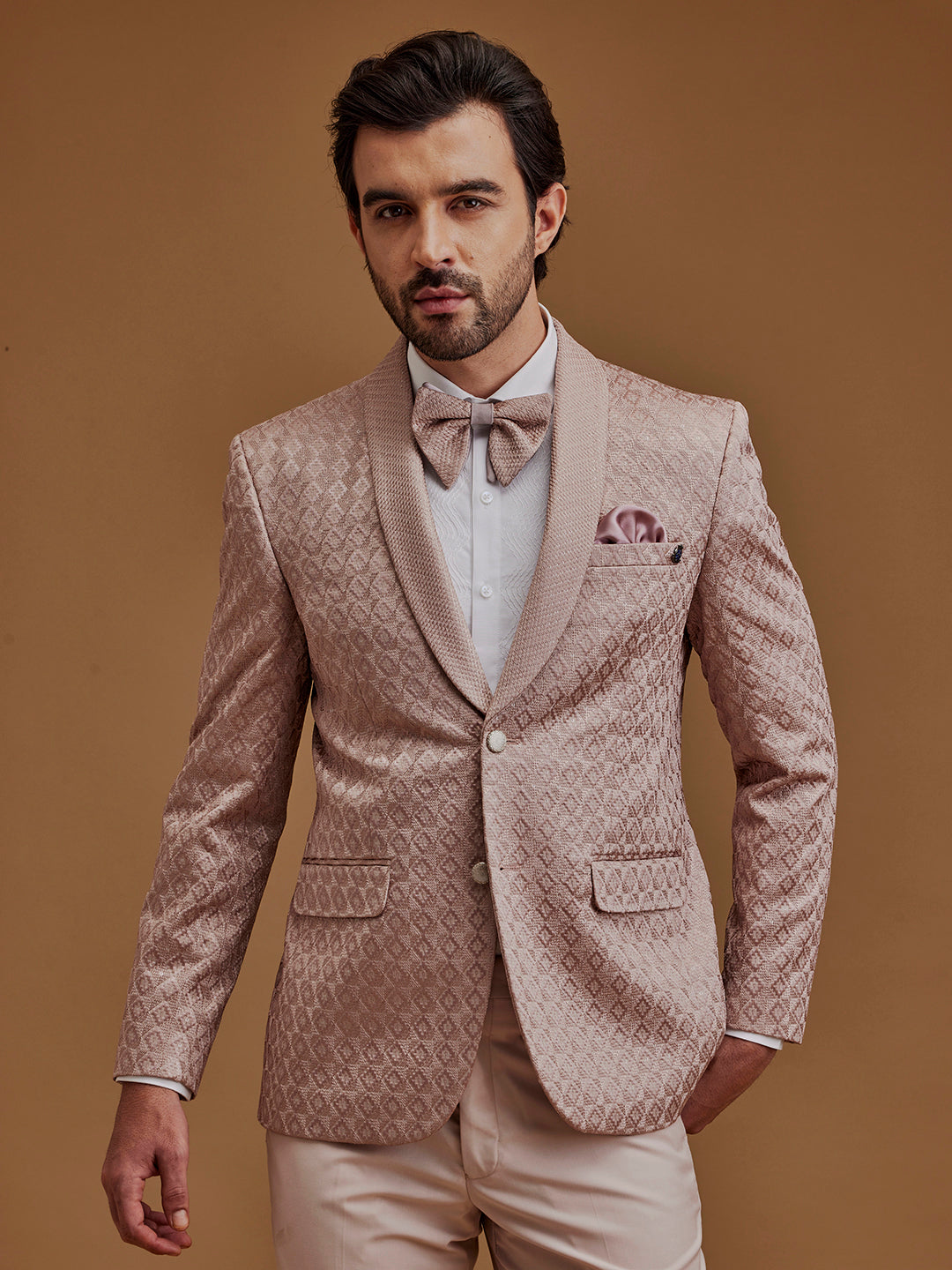 Single Breasted Textured Coral Two Piece Suit