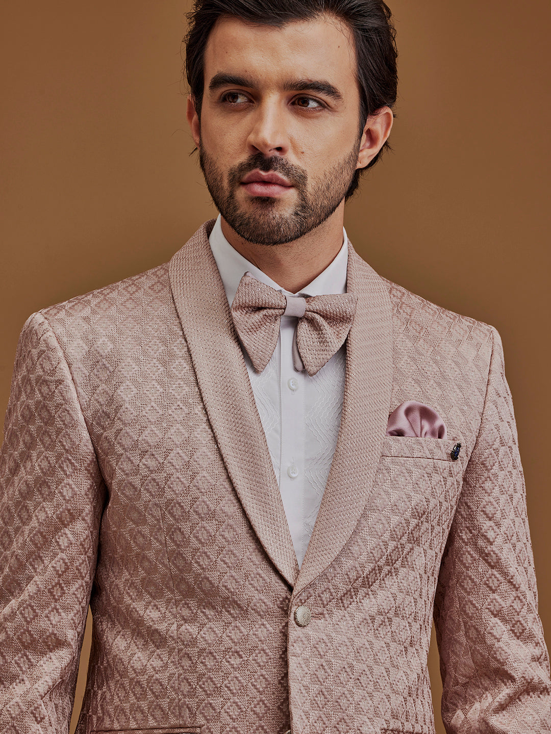 Single Breasted Textured Coral Two Piece Suit