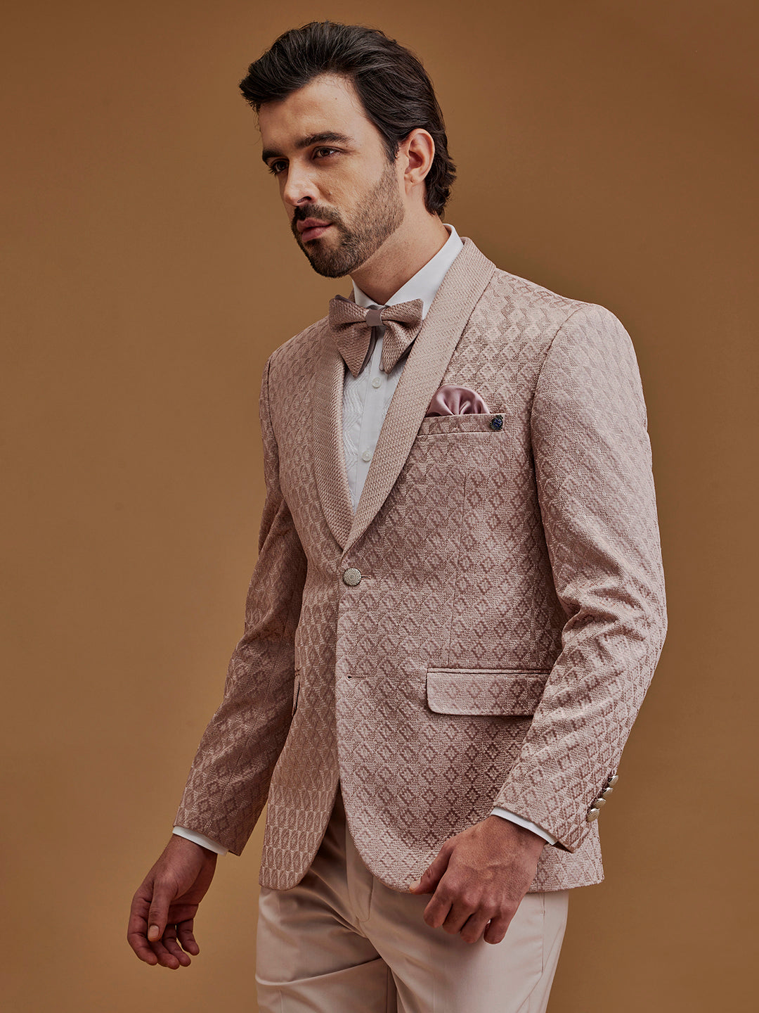 Single Breasted Textured Coral Two Piece Suit