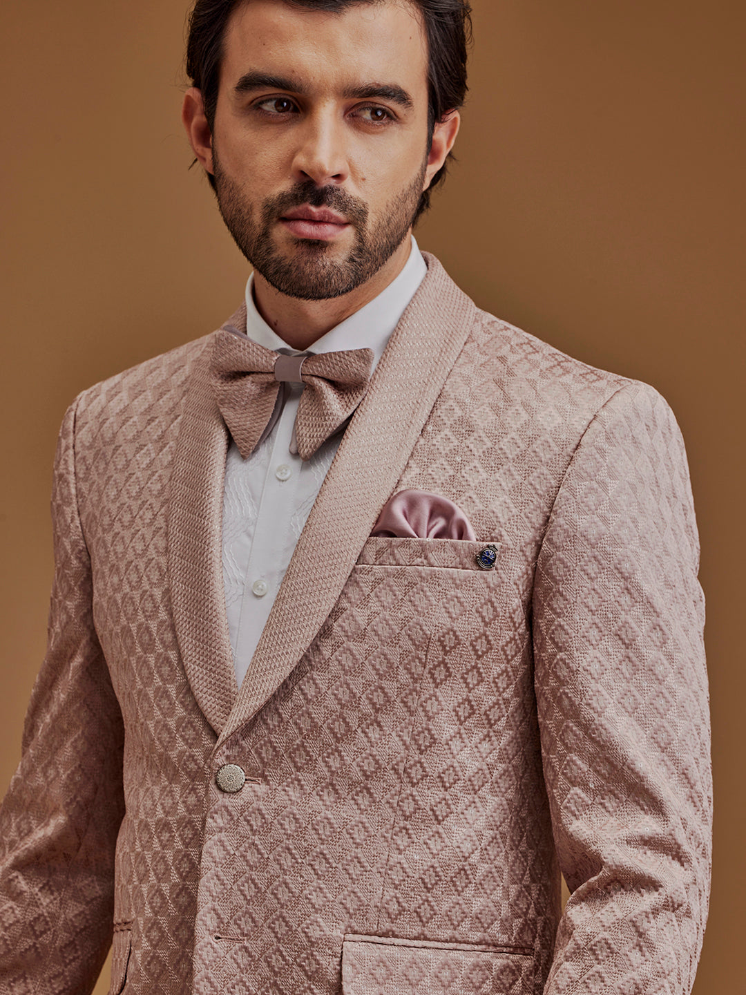 Single Breasted Textured Coral Two Piece Suit