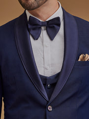 Single Breasted Textured Navy Blue Two Piece Suit