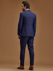 Single Breasted Textured Navy Blue Two Piece Suit