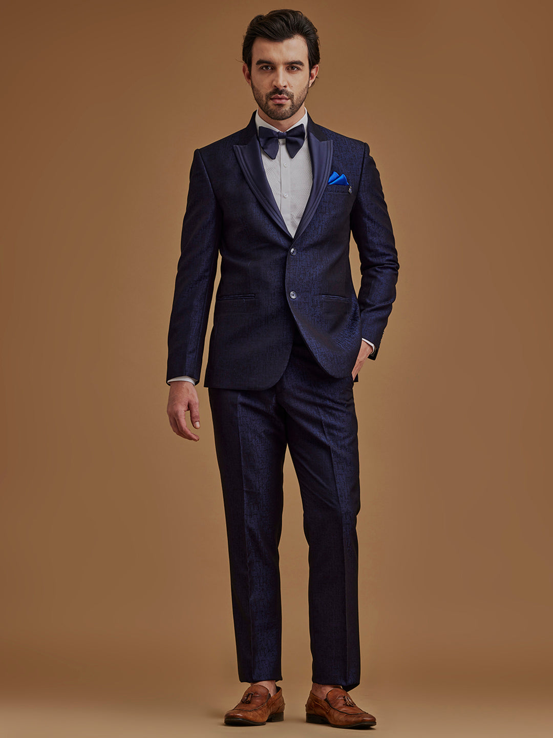 Single Breasted Textured Blue Two Piece Suit