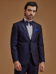 Single Breasted Textured Blue Two Piece Suit