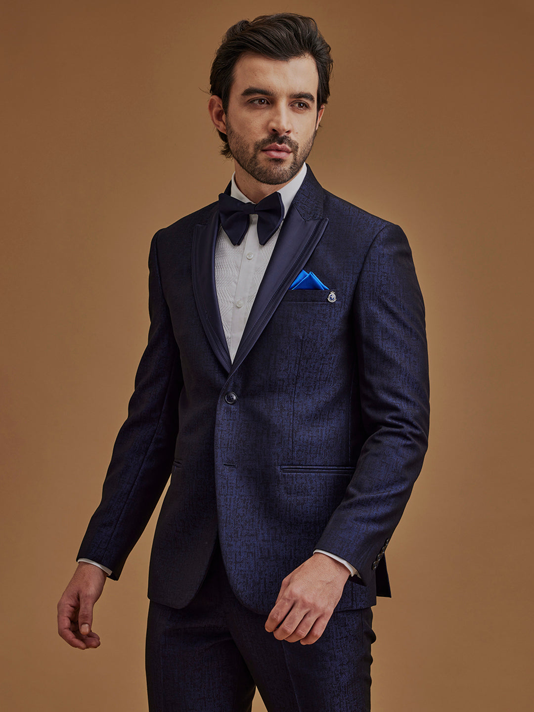 Single Breasted Textured Blue Two Piece Suit