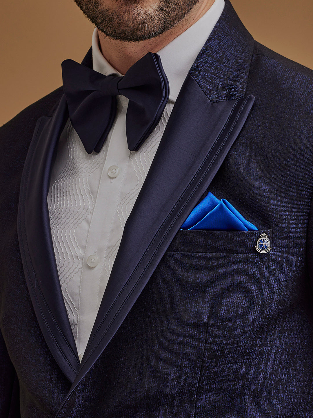 Single Breasted Textured Blue Two Piece Suit