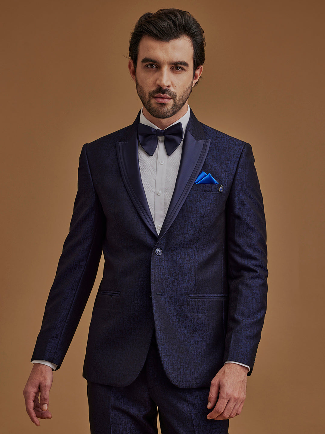 Single Breasted Textured Blue Two Piece Suit