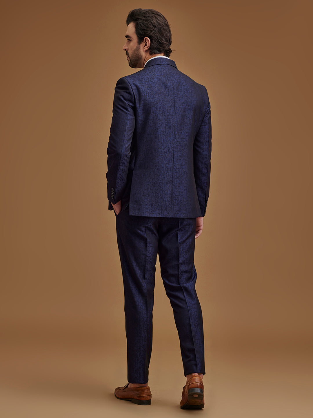 Single Breasted Textured Blue Two Piece Suit