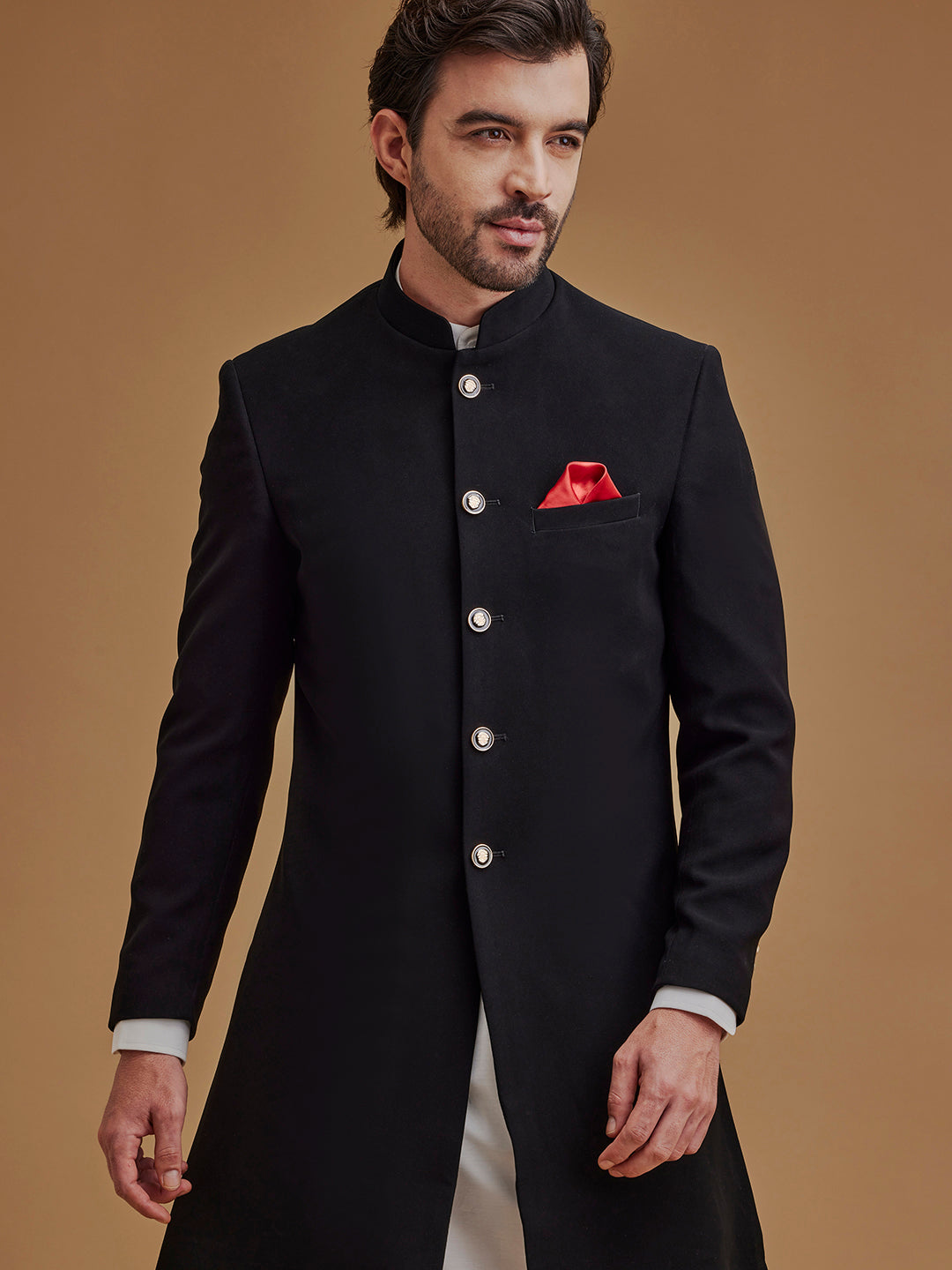 Solid Black Achkan