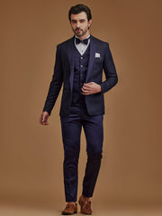 Dark Navy Printed Single Breasted Five Piece Suit