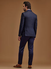 Dark Navy Printed Single Breasted Five Piece Suit